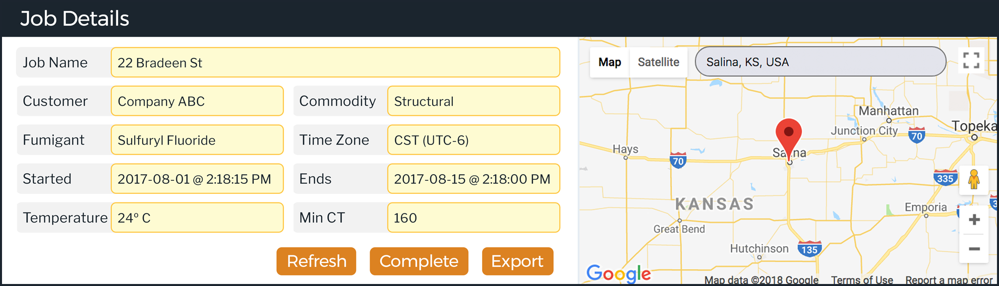 view of the details of a gas fumigation job
